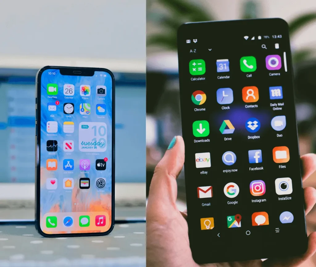 Android and iPhone Display