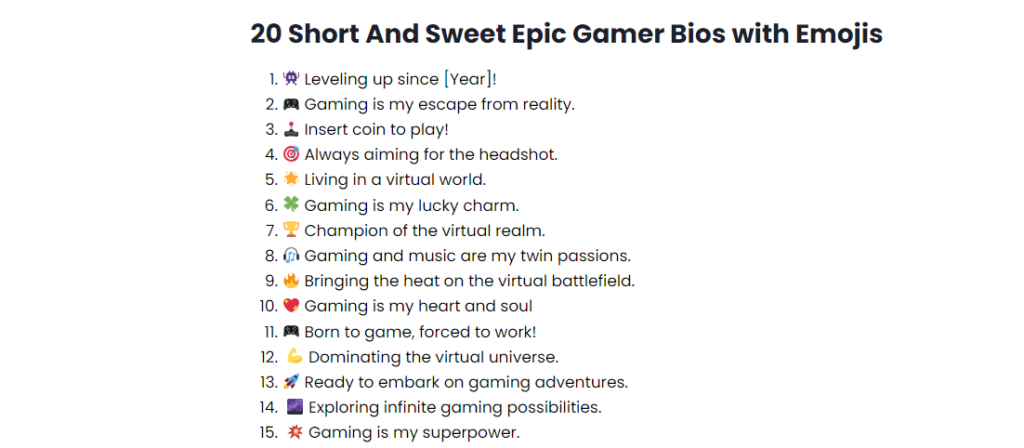 Gamer Bio For Instagram