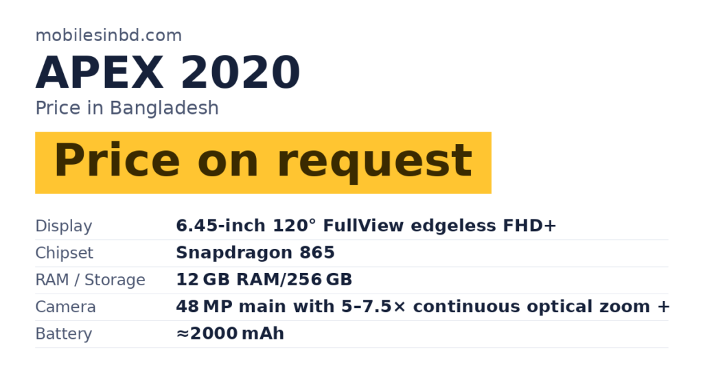 APEX 2020 price in Bangladesh and key specs