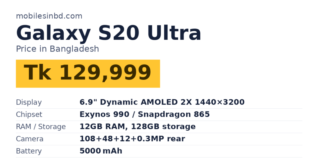 Galaxy S20 Ultra price in Bangladesh and key specs
