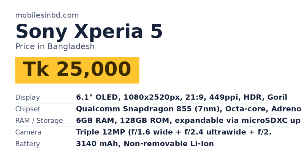 Sony Xperia 5 price in Bangladesh and key specs