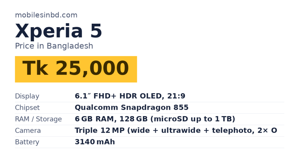 Xperia 5 price in Bangladesh and key specs
